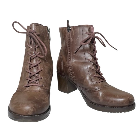 Dansko Ames brown leather lace up side zip heeled booties size 10-10.5 (40) - Picture 1 of 16